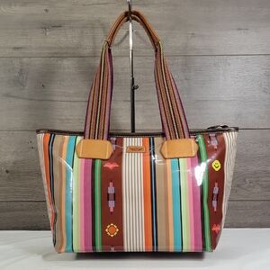 Consuela Multi-Color Striped PVC Leather Tote Shoulder Bag